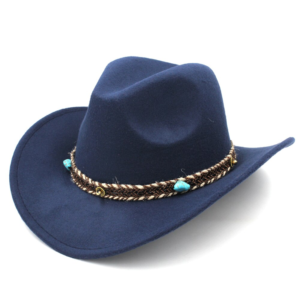 Mistdawn unisex ull bred brätte western cowboyhatt cowgirl kostym keps turkos hampa rep storlek 56-58cm bbe: Marinblå