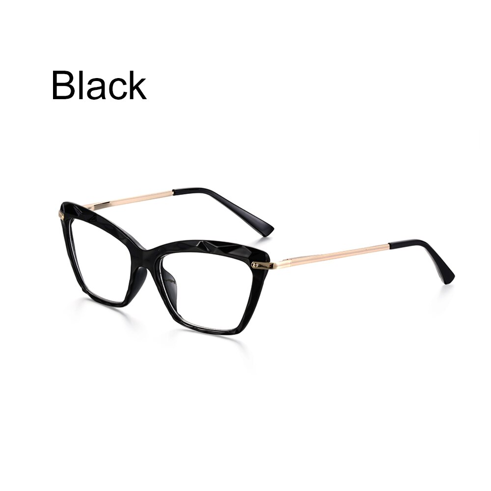 Gafas de cristal facetadas para mujer, montura de gafas de Ojos de gato, se puede equipar con miopía, montura Vintage para hombre, 1 unidad: Black