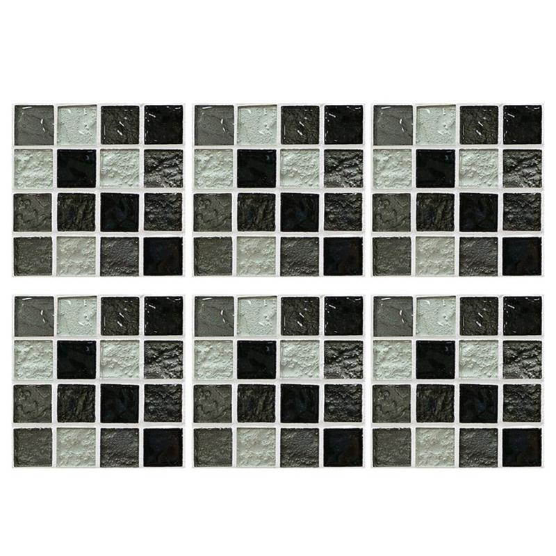 6pcs Wall Stickers Moisture-proof Surface Covered with Film Mosaic Tiles Paste Kitchen Toilet Restaurant Adhesive Decor