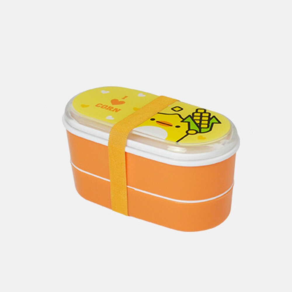 Portable Plastic Cartoon Bento Box Healthy Lunch Box Food Container Dinnerware For Students Cutlery Kids Children 1pcs: orange