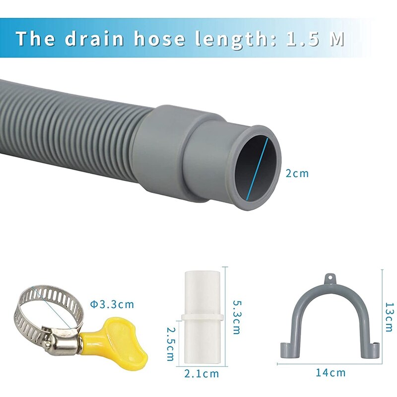 Drain Hose Extension Set Universal Washing Machine Hose 1.5M, Include Bracket Hose Connector and Hose Clamps Drain Hoses
