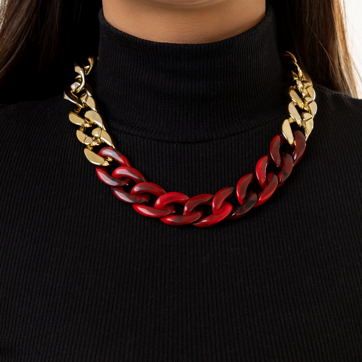 Collar Simple exagerado para mujer, cadena CCB gruesa distorsionada de Hip Hop de 4 colores, collares creativos, de joyería para chica Glamour a la: Color dorado