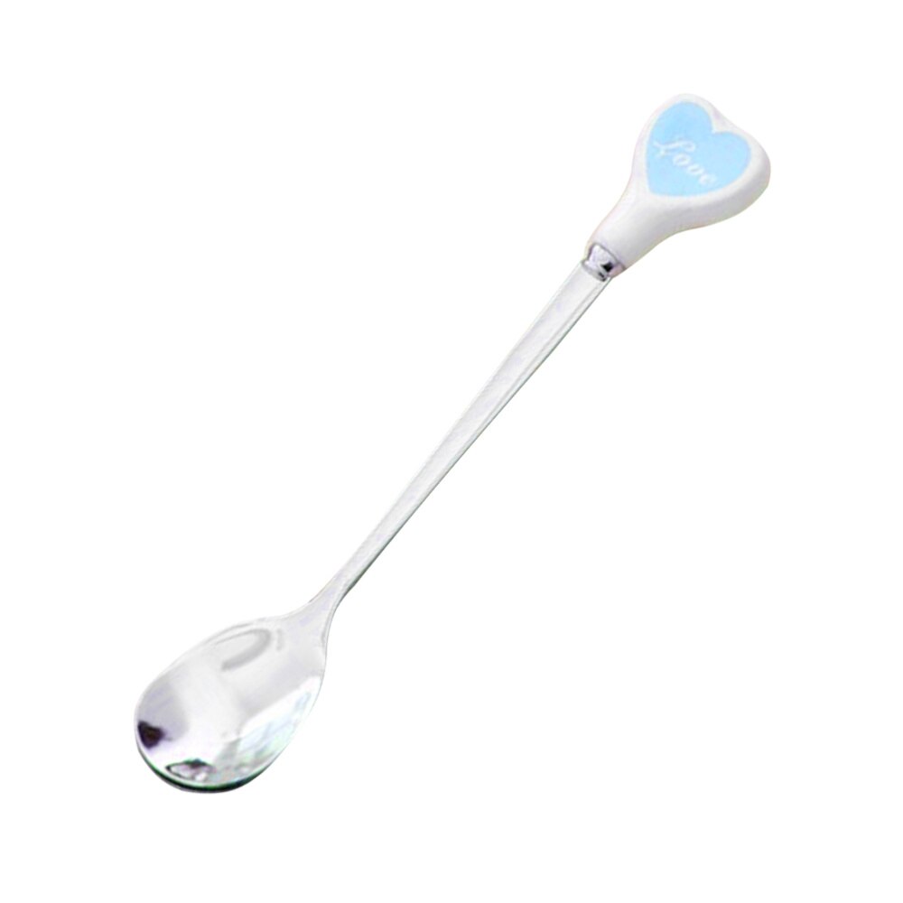 Stainless Steel Spoon with Ceramic Love Heart Handle Tableware Coffee Dessert Spoon Mixing Spoon (Red): Blue