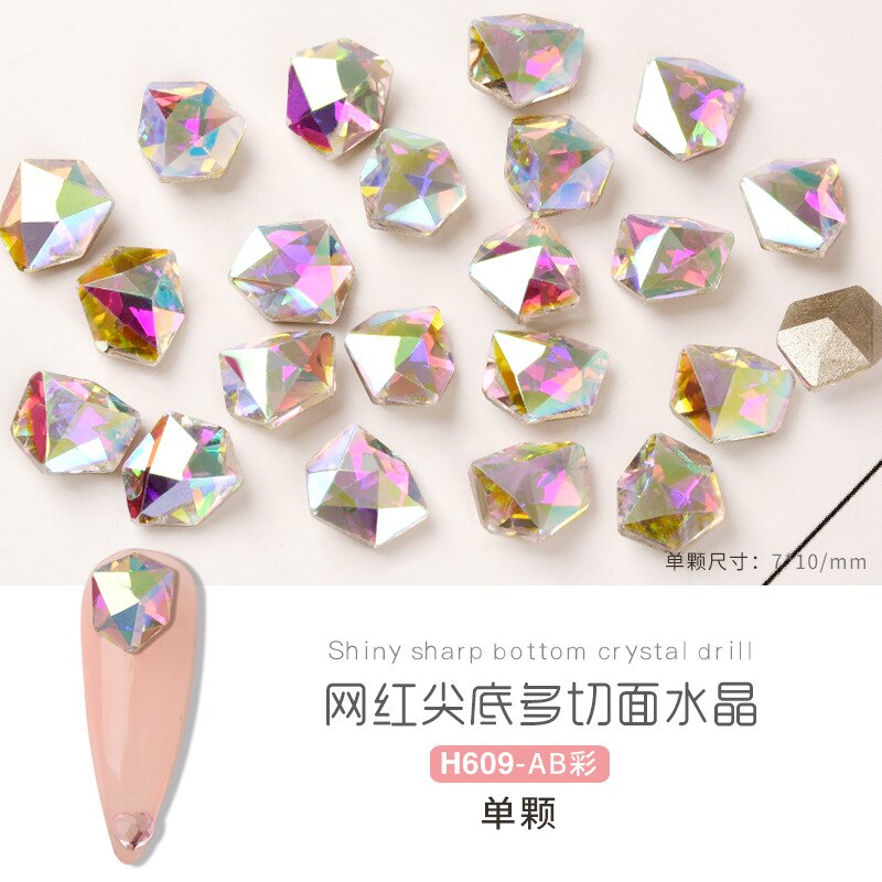 5pcs Crystal Ice Cube Diamond Symphony Shaped Sharp Bottom Crystal Diamond Mirror Kaleidoscope Nail Diamond Accessories: H609  5pcs