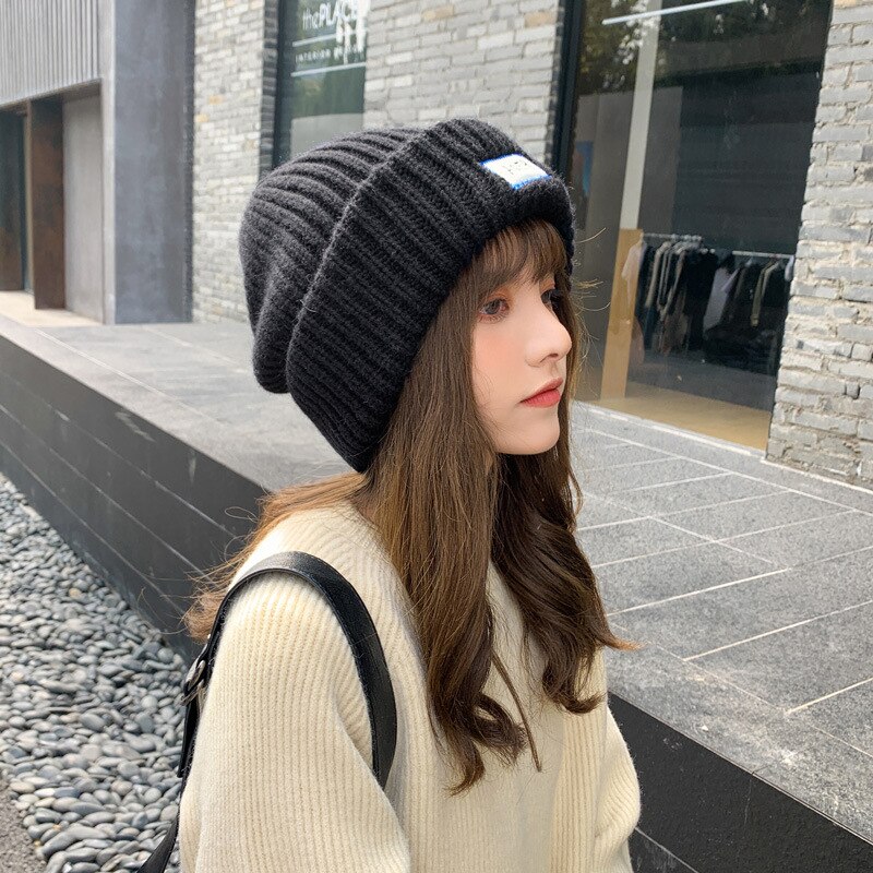 Sombrero de lana japonés para mujer, gorro de punto coreano que combina con todo, orejeras cálidas, GORRA DE PELO SUELTO grande, Gorros Casuales