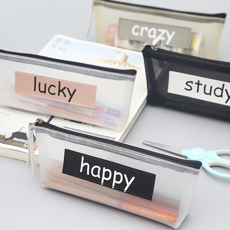 1 st Transparante Netto Garen Mesh Pen Etui Schoolbenodigdheden Pencilcase Student Briefpapier Vrouw Cosmetische Make Up Bag