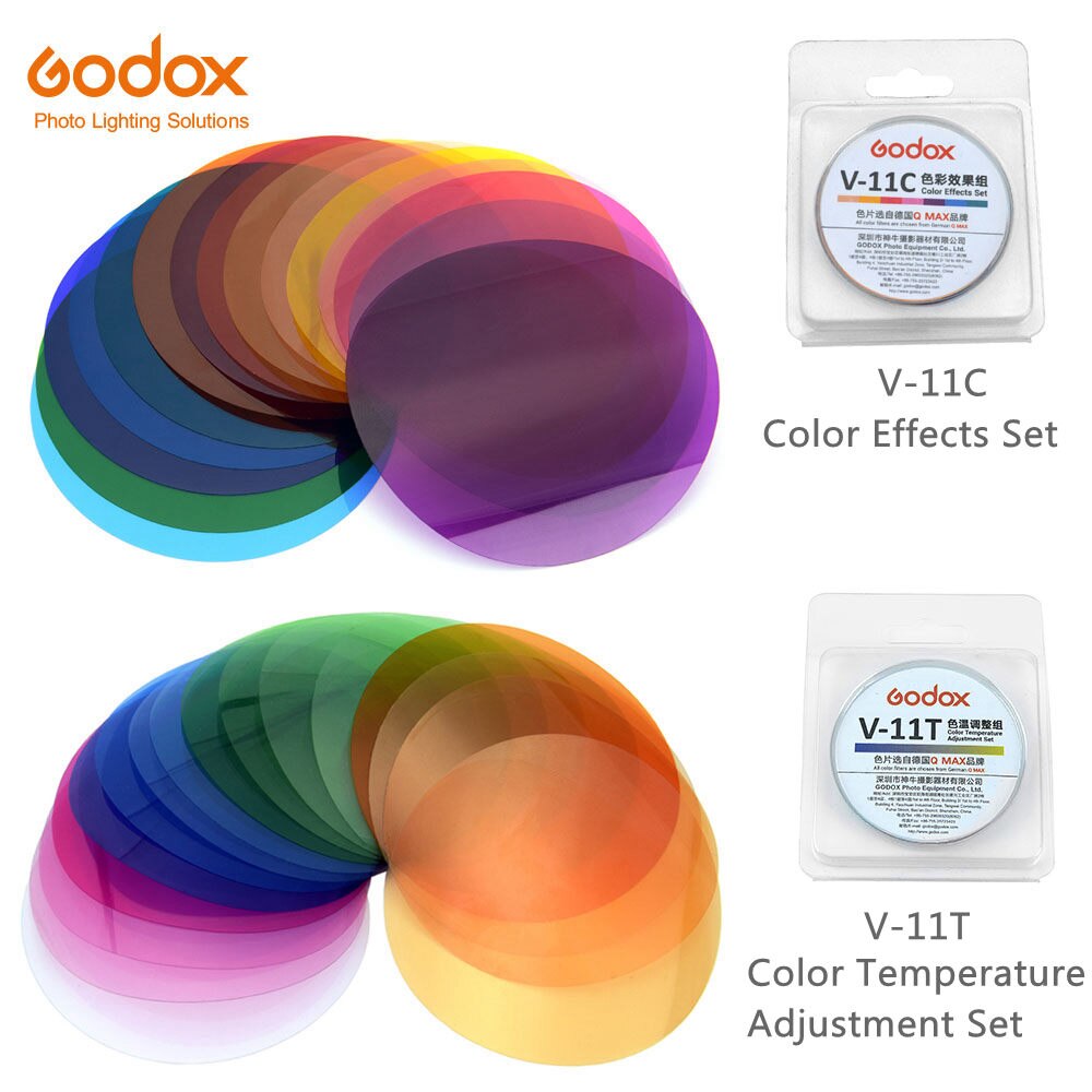 Godox-Filtros de Flash Godox V1, V-11C Speedlite, filtros de gel de 15 colores, tarjeta de Color, difusor de luz de Flash Compatible con V-11T