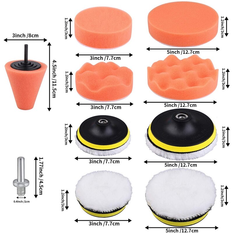 Paquet de 16 Kits d'éponge de polissage de voiture tampons de polissage tampons de polissage éponge tampons de polissage ensemble de tampons de polissage avec adaptateur de forage