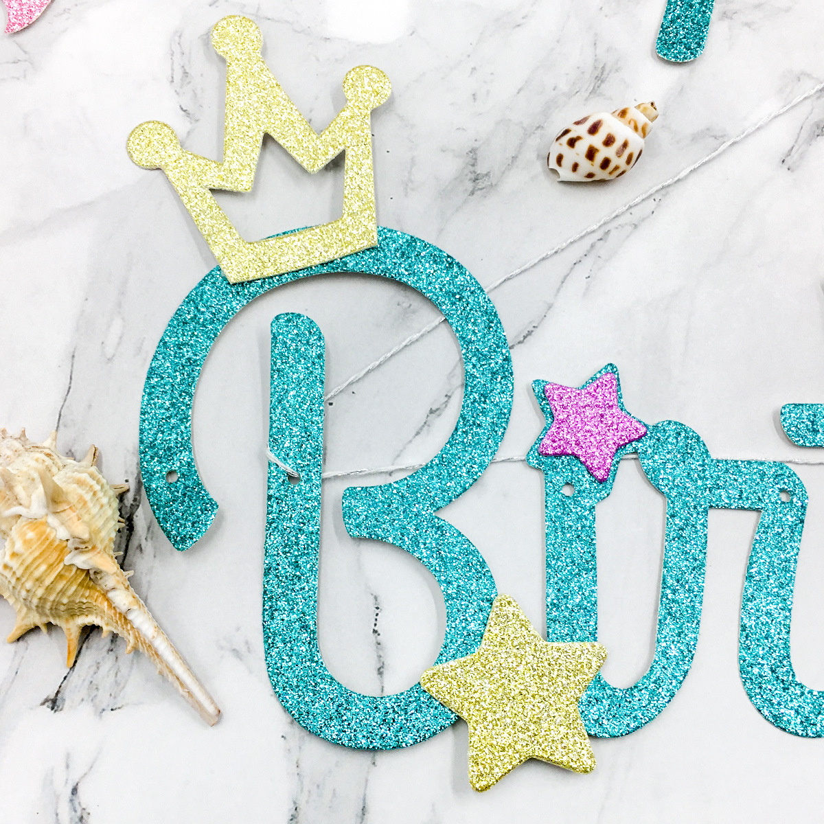 Glitter Mermaid Theme Banner Balloon Decorations Happy Birthday Birthday Mermaid Party Tiffany Blue Purple Banner Balloons