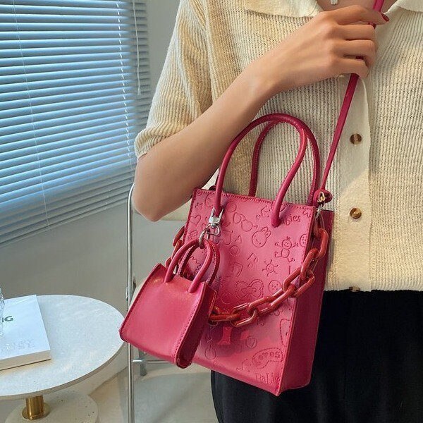 PU Leather Women Shoulder Bags 2Pcs Sets Ladies Handbags Teenage Girls Crossbody Bags Cartoon Print Purses for Women Bag