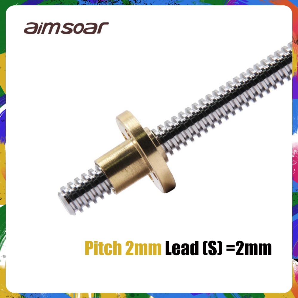 T8 Lead Screw OD 8mm Pitch 2mm Lead 2mm 100mm 150mm 200mm 250mm 300mm 330mm 350mm 400mm 500mm with Brass Nut for Reprap 3D Print