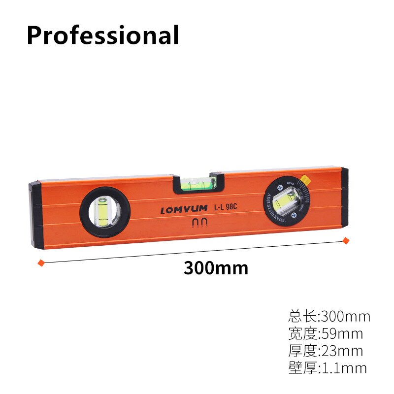 LOMVUM Woodworking High Precision Flat Water Magnetic Level Miniature Industrial Leveling Scale By Ruler: Professional 300mm