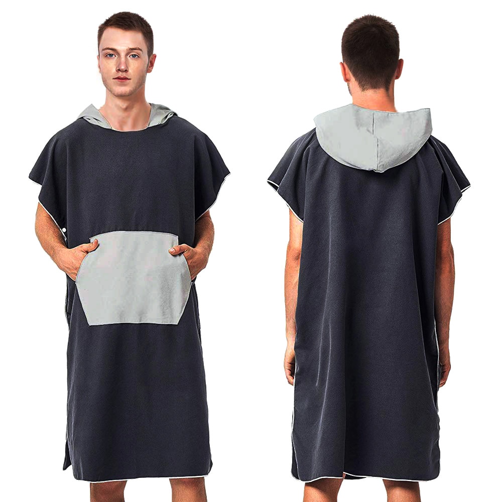 Mikrofiber strandkåbe poncho med hætte hurtigtørrende letvægts håndklæde badekåbe til våddragt pool surfing svømning