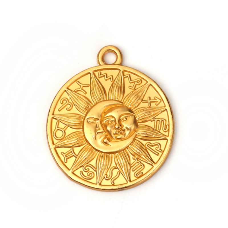 8 jahreszeiten Vintage Zink Legierung Auf Charms Runde Matt Gold Farbe Sonne Und Mond Gesicht Anhänger Schmuck 29mm(1 1/8 ") x 25mm(1"), 5 PCs