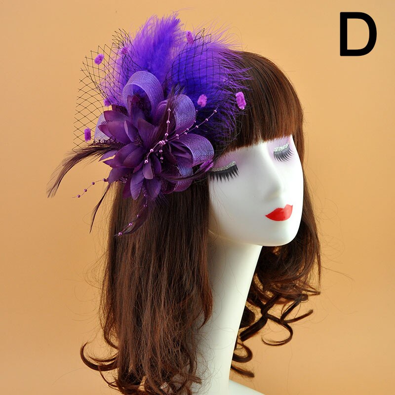 Mode Mesh Fascinators Hoed Vrouwen Wedding Cocktail Thee Party Solid Bloem Veer Tovenaar Hoofddeksels Bruids Haaraccessoires: D