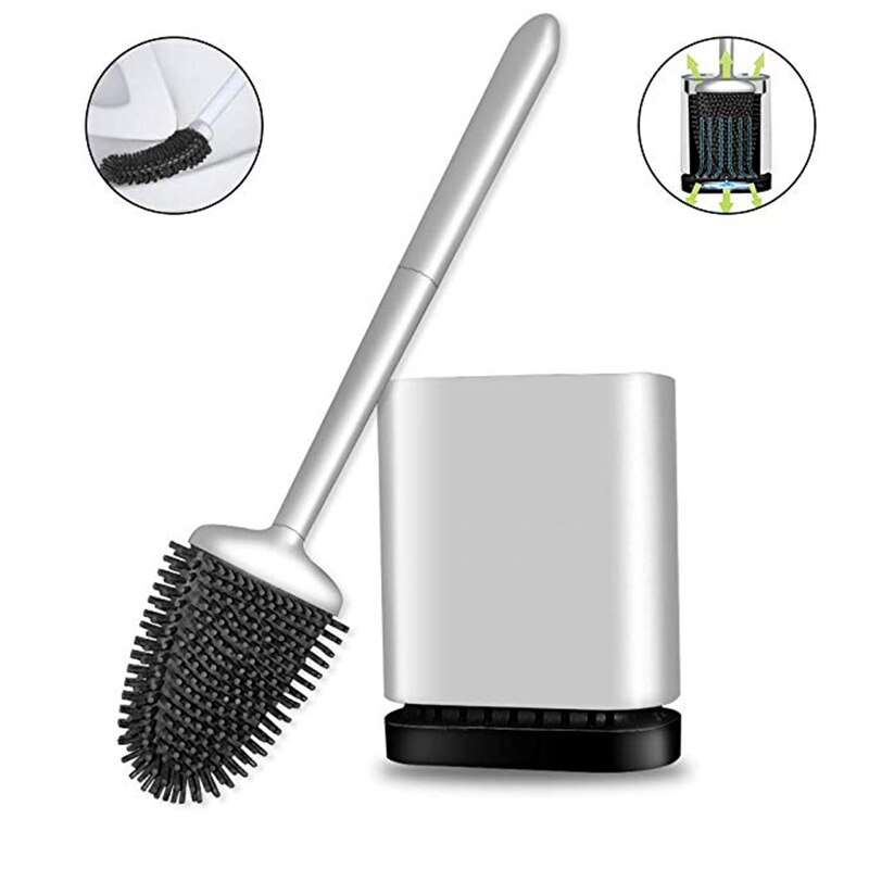 Wall-mounted Toilet Brush Rubber Head Holder Bristle Cleaning Brush WC Bathroom Accessories Home Stuff For Toilet Silicone: Gray