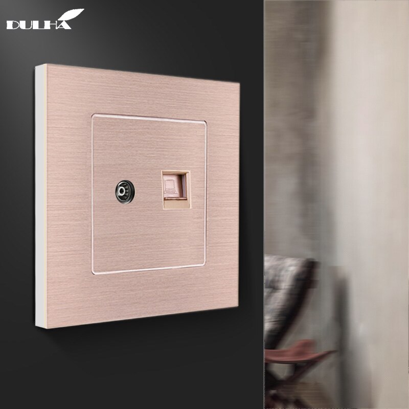 Computer Ethernet & Television Wall Socket Satin Metal Panel Electric RJ45 Data Internet Network + TV Aerial Jack Coaxial Outlet