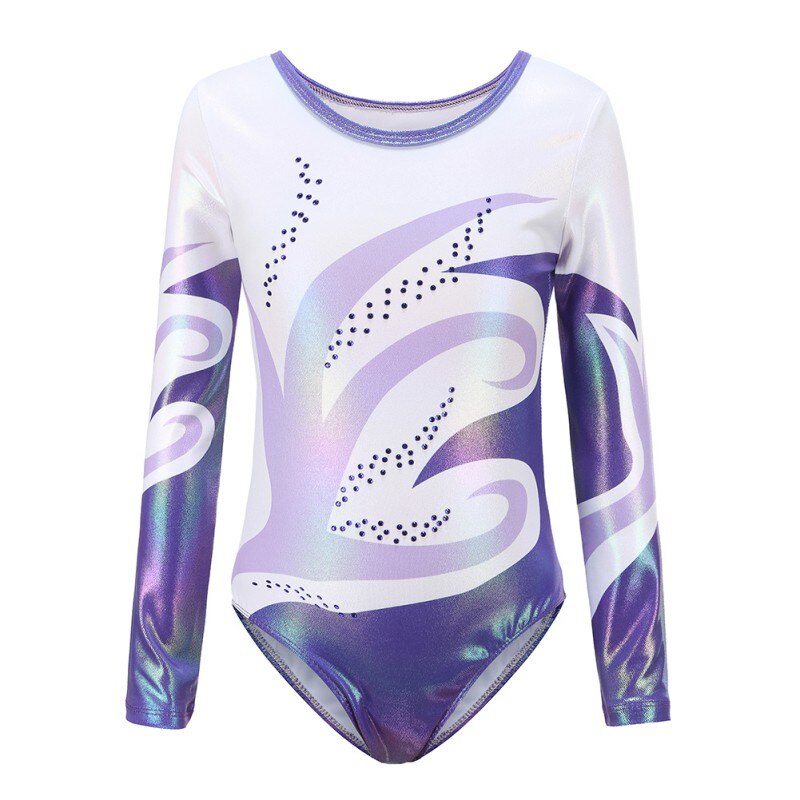 Children Girls Diamante Long Sleeve Ballet Practice Dance Wear Gymnastics Bright Color Body Suits Gym Clothes: Z / 6