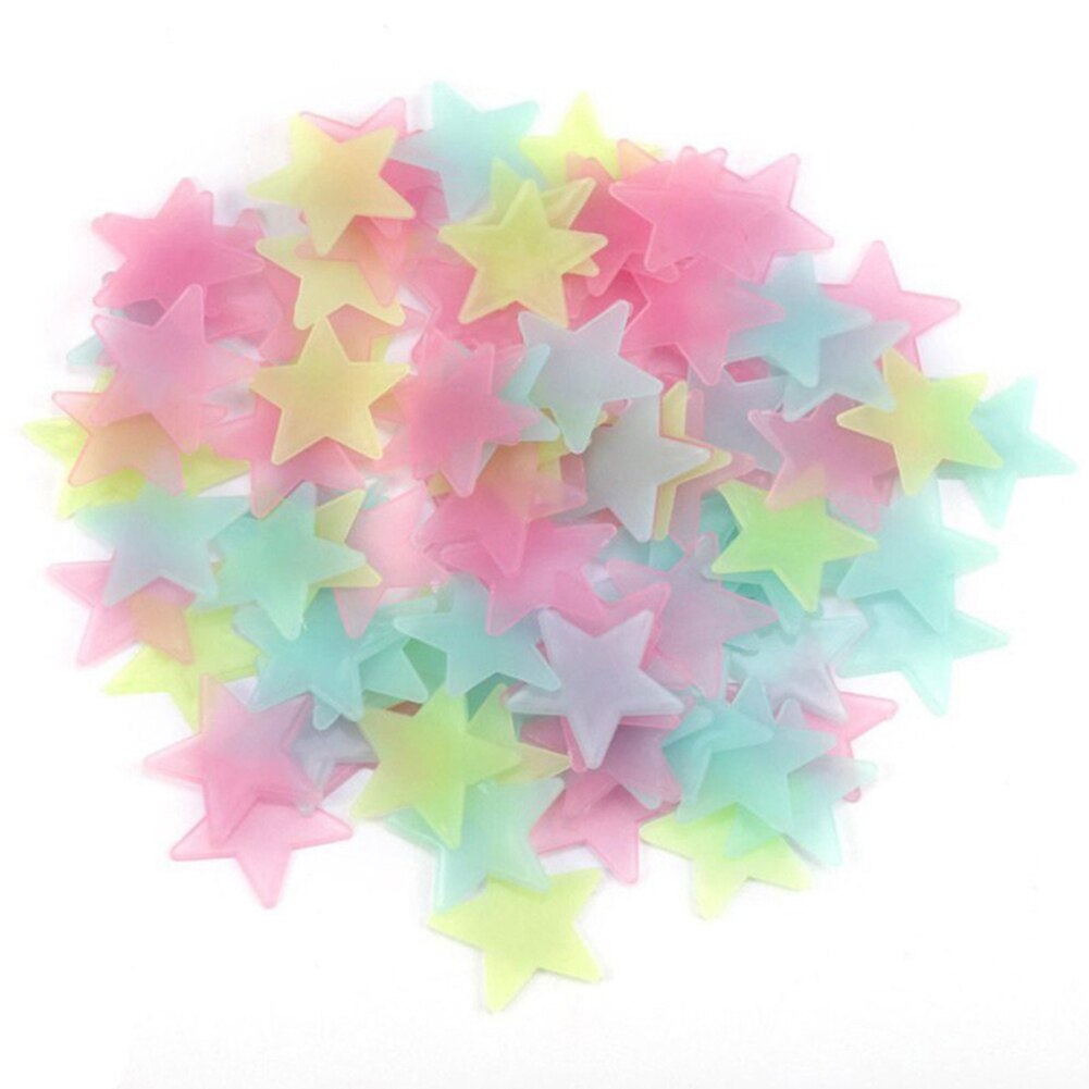 100 pcs/pack 3cm bricolage étoiles lumineuses autocollant mural maison chambre plafond décor décalque maternelle lueur autocollants enfants: 100-Multicolor