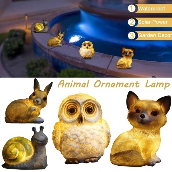 Ulkona aurinkovoima piha eläin koriste lamppu led puutarha maisema lamppu kani pöllö etana pentu yövalo puutarhan sisustus