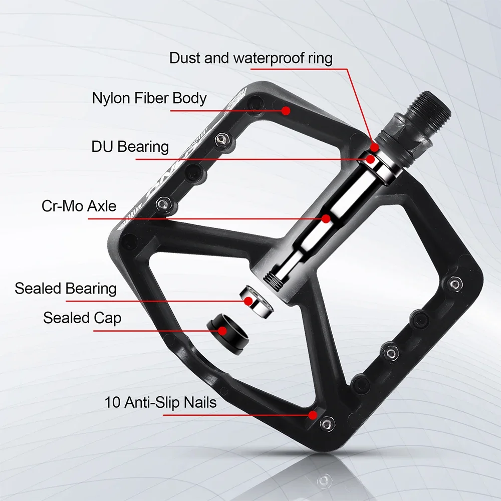 Pedales de bicicleta de nailon antideslizantes BOLANY con rodamiento, 10 clavijas, Pedal de lubricación ultraligero para bicicleta de montaña y carretera, accesorios para bicicleta