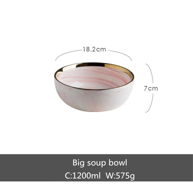 Prato de jantar de mármore rosa conjunto de utensílios de cozinha de cerâmica conjunto de pratos de comida salada de arroz macarrão tigela sopa cozinha entrega gratuita: Big soup bowl
