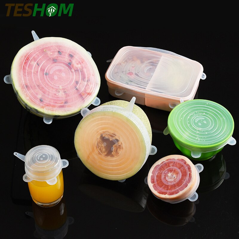 6 Stks/set Silicone Voedsel Cover Herbruikbare Stretch Vacuüm Seal Wrap Wrap Keuken Organisatie Pot Schotel Verse Houden Verzegelde Deksels