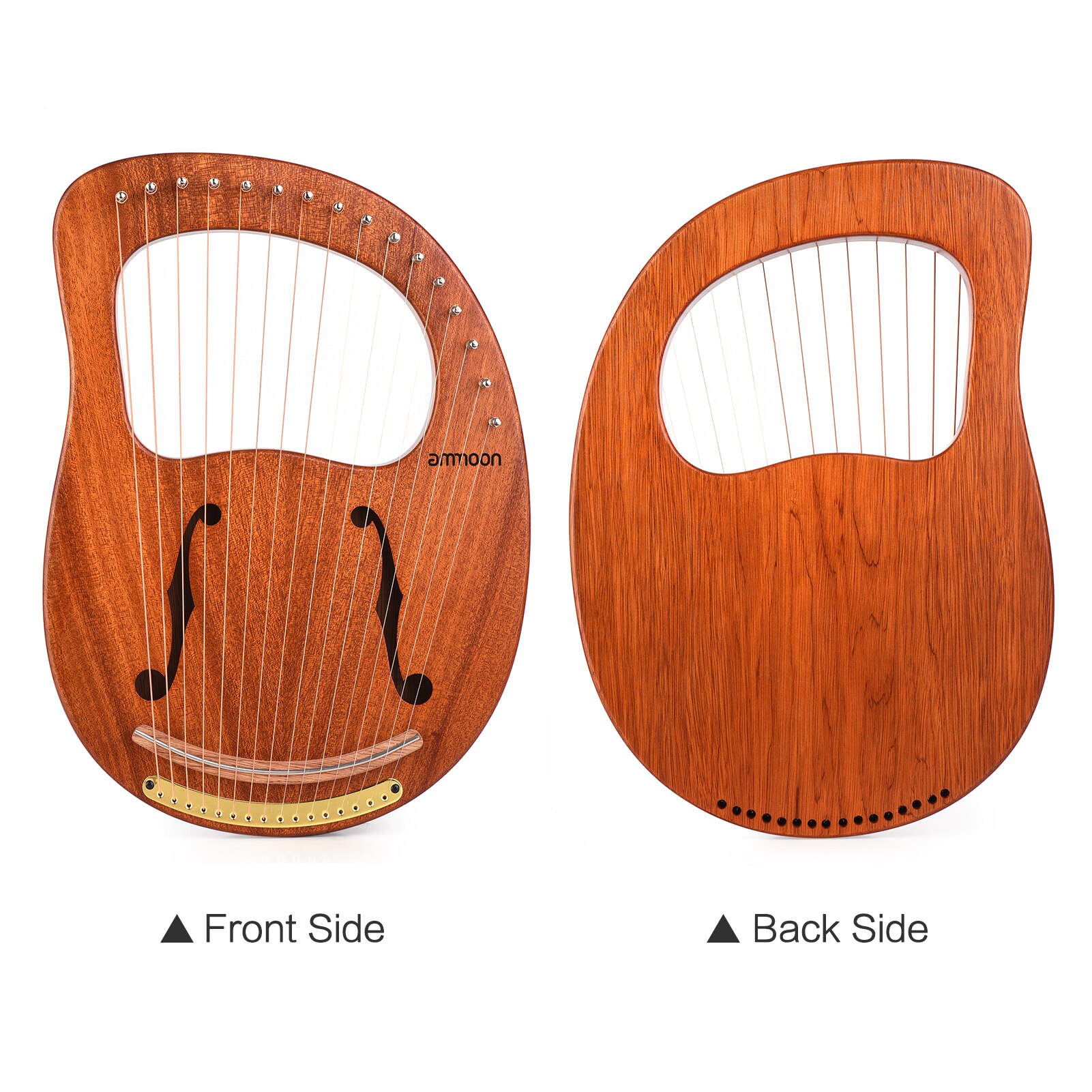 ammoon 16-String Wooden Lyre Harp Metal Strings Wood String Instrument with Carry Bag Tuning Wrench Cleaning Spare Strings Cloth