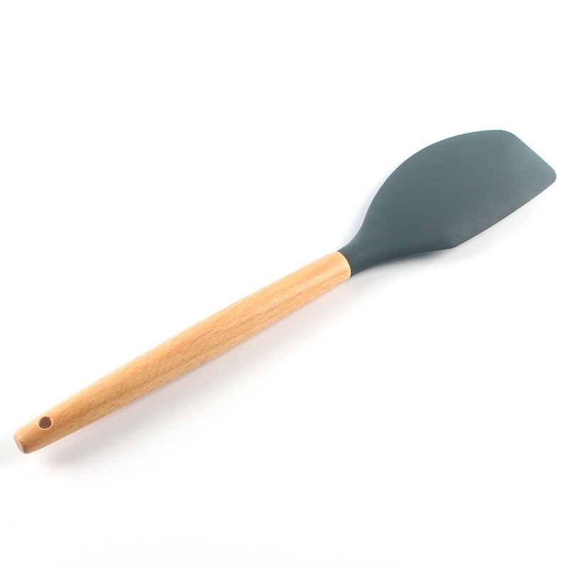 12Pcs Silicone Cooking Utensil Set Wooden Handle Spatula Soup Spoon Brush Ladle Pasta Colander Non-stick Cookware Kitchen Tools: scraper