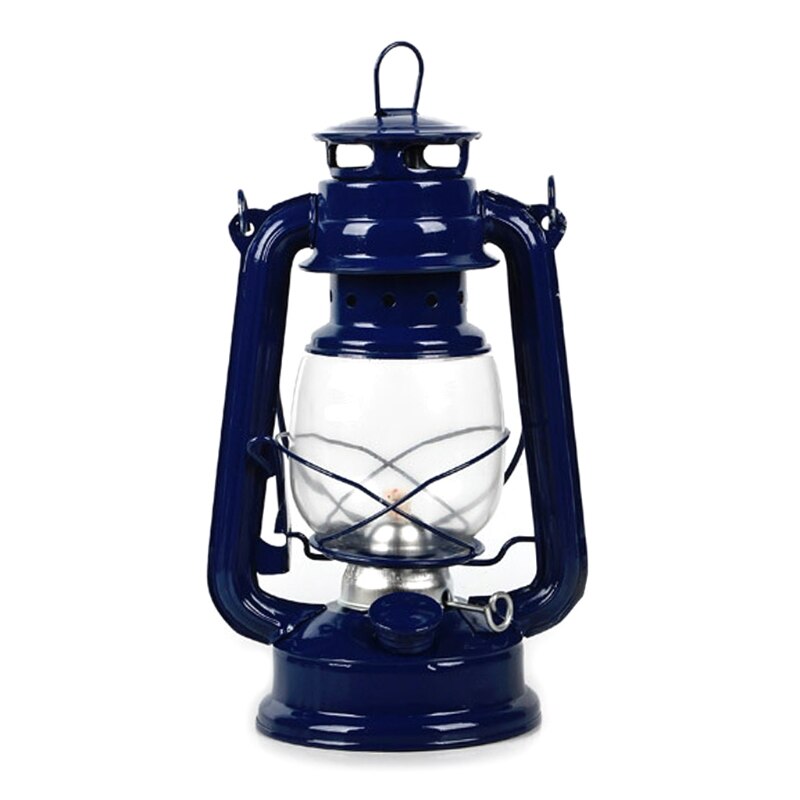 Lámpara de queroseno Retro clásica, linternas regulables, mecha, portátil, decoración de Camping, HX6D: Navy Blue