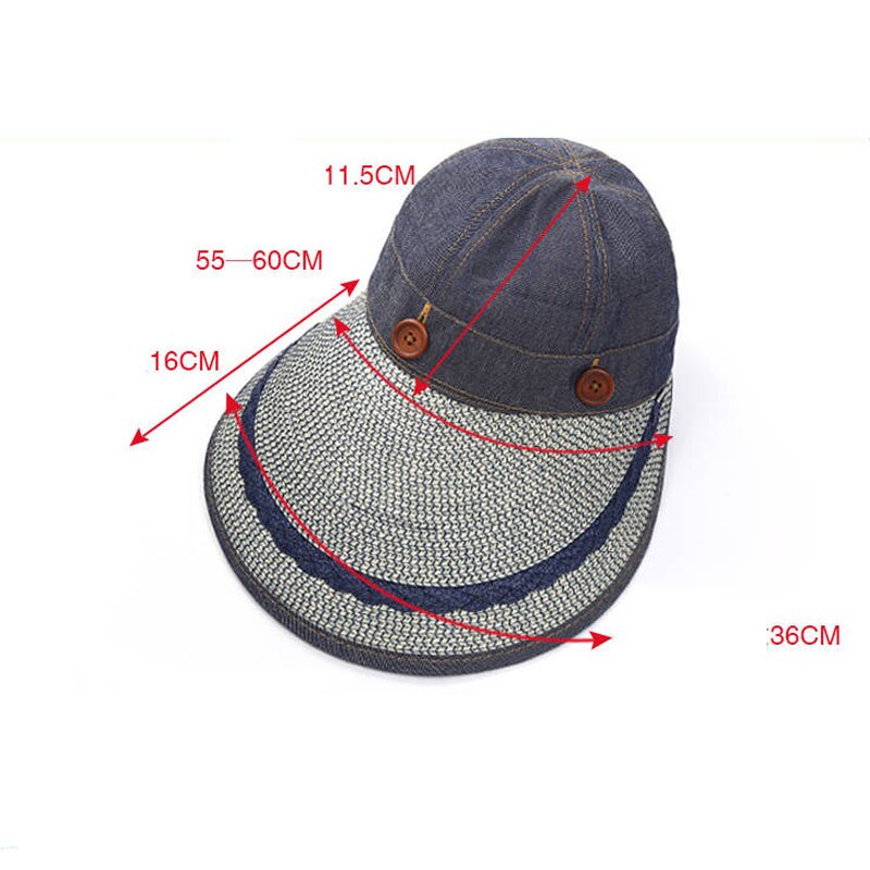 Ymsaid hatte kvinder bred stor skygge floppy sommer strand sol hat stråhat knap kasket sommer hatte kvindelig anti-uv visir cap