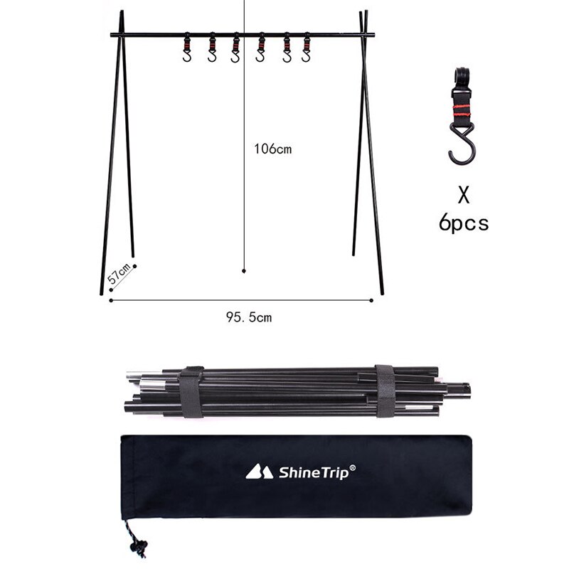 ShineTrip Camping Hanging Rack Tripod Hanger With Hook Outdoor Cookware Pot Pan Lamp Clothes Storage Hang Stand Folding Portable