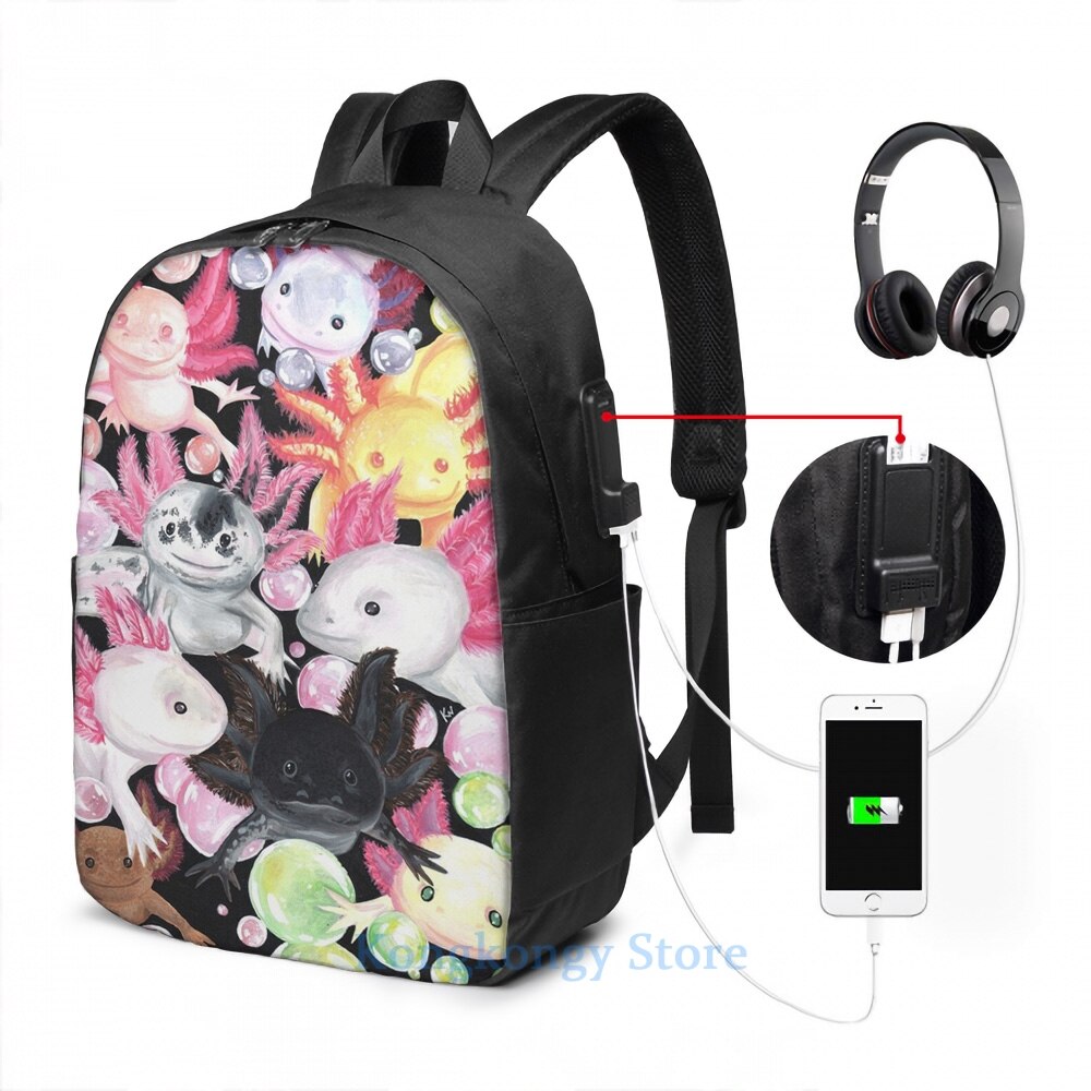 Grappige Grafische Print De Axolotls Usb Lading Rugzak Mannen Schooltassen Vrouwen Tas Reizen Laptoptas: USB Backpack 17 in
