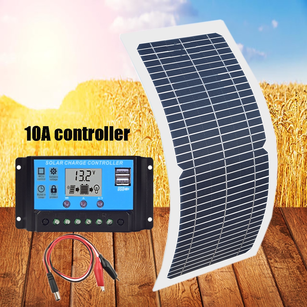 solar panel kit 12v battery charger car RV boat caravan camper Monocrystalline Solar Cell transparent waterproof 10A controller