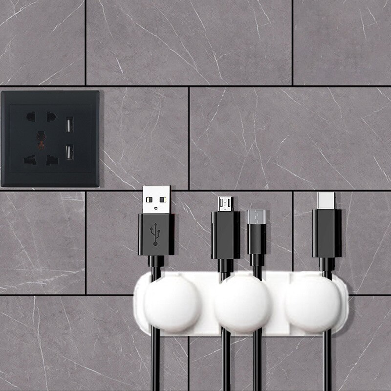 Tidy Management Clips Desktop Silicone Cable Organizer Flexible Usb Cord Winder Protector Holder for Mouse Keyboard Earphone: 6 Holes White