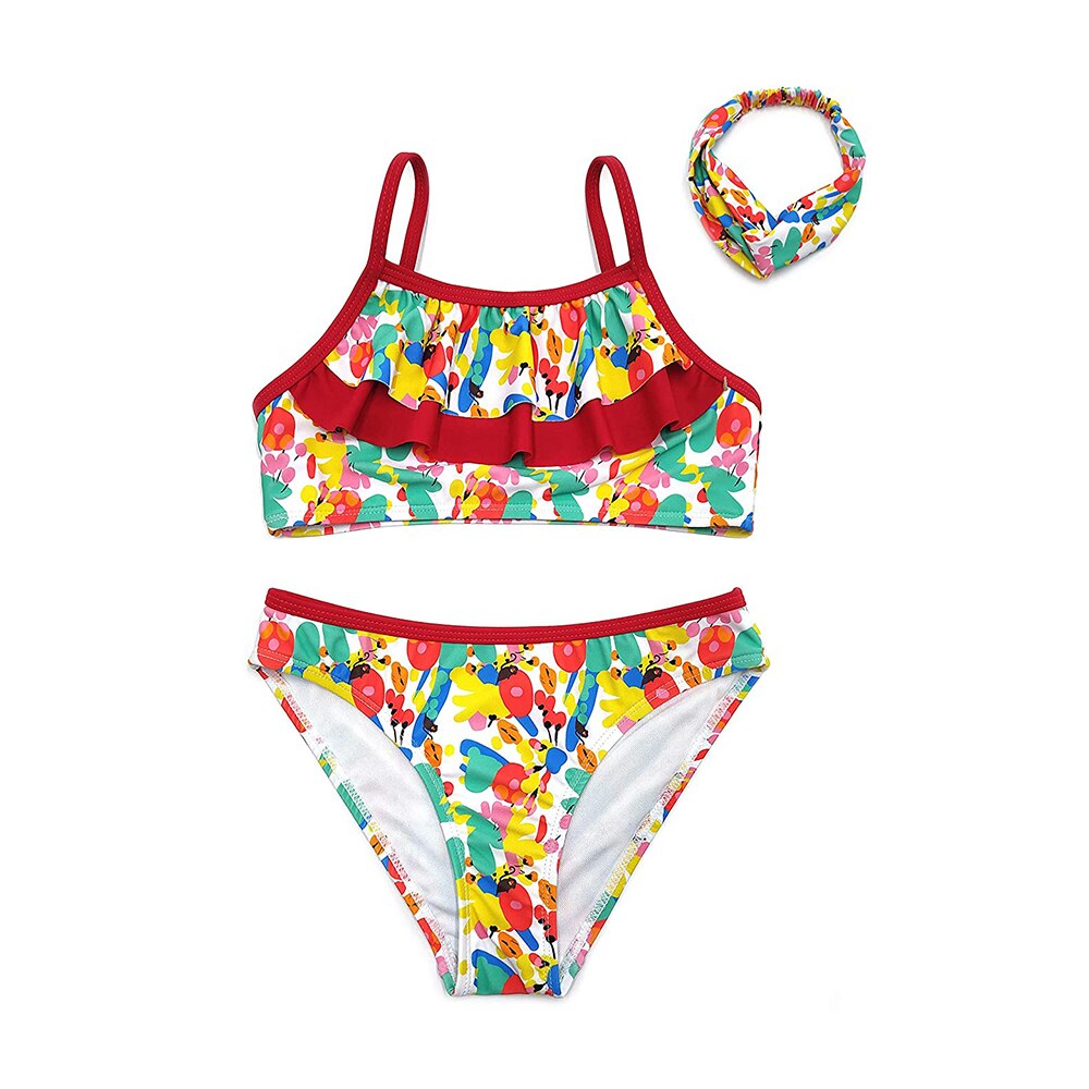 SHEKINI-bañadores de dos piezas para niñas, traje de baño con volantes para adolescentes, conjunto de Bikini con estampado de leopardo para playa: Colorful Geometry-CS / 8-10