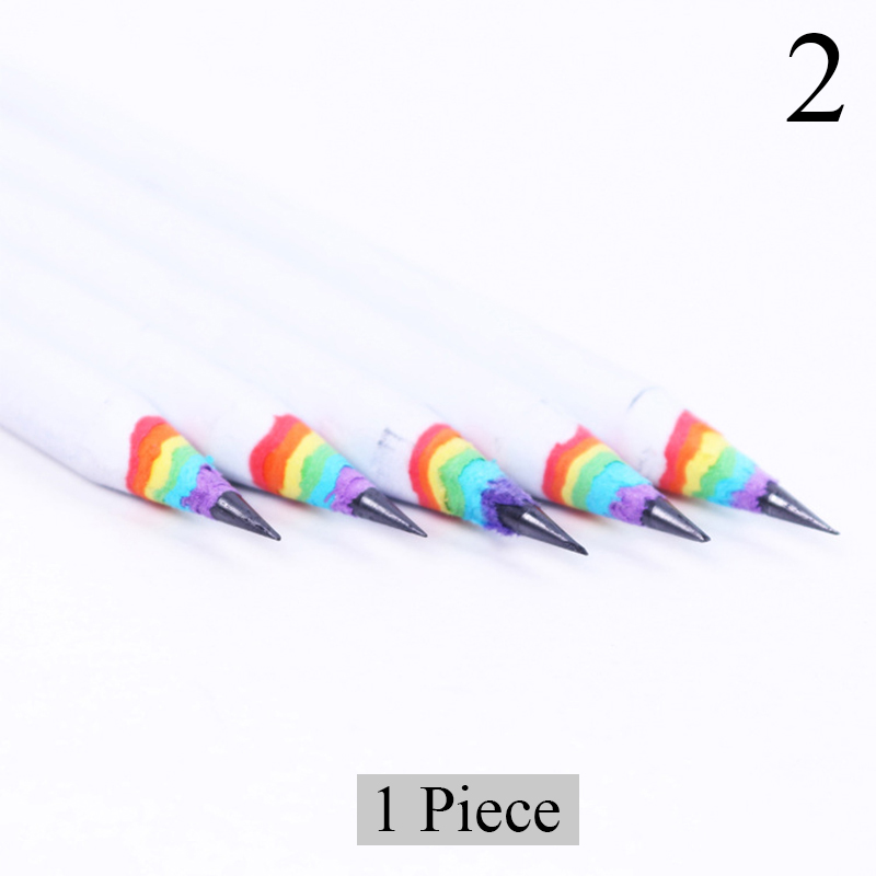 Lápices de madera arcoíris bonitos 2B, lápices cilíndricos Kawaii con degradado para estudiantes, material escolar lápiz de papelería para para niños 1 unidad: 2