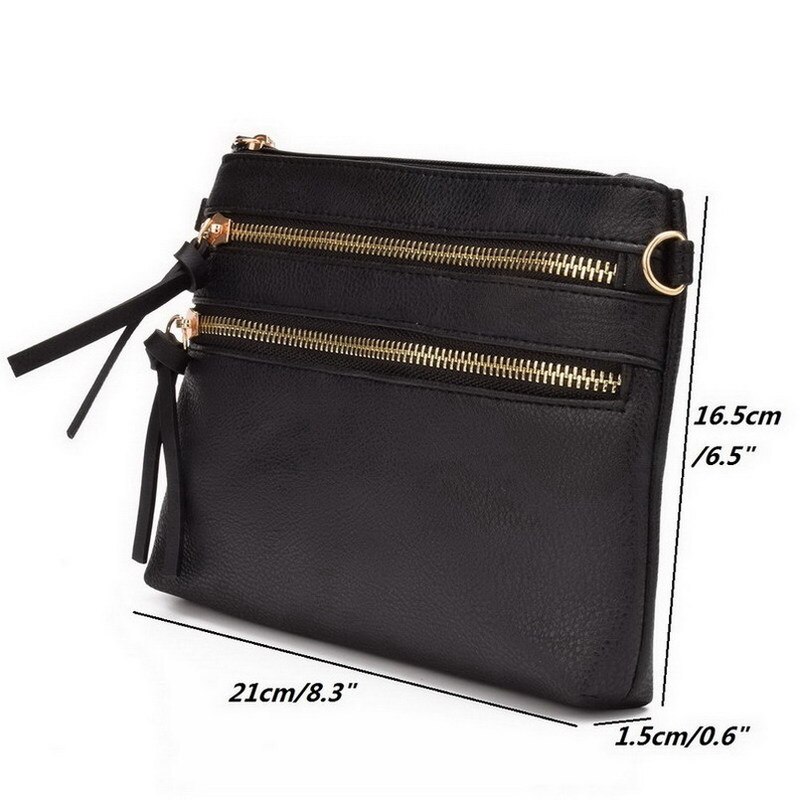 JIARUO Multi Zipper Pocket Women Small Mini Shoulder Crossbody Bag Ladies Satchel Handbag Cellphone Pouch