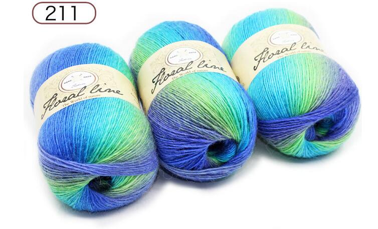 1pc = 100g sektioner farvet uld regnbue garn hånd strik hæklet tykt garn gør det selv håndværk varmt tørklæde sweater pude 360m: Farve 211