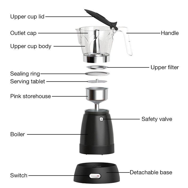 300Ml Elektrische Mokka Koffiezetapparaat Visualisatie Koffiezetapparaat Moka Pot Espresso Voor Thuis Keuken Kantoor Eu Plug