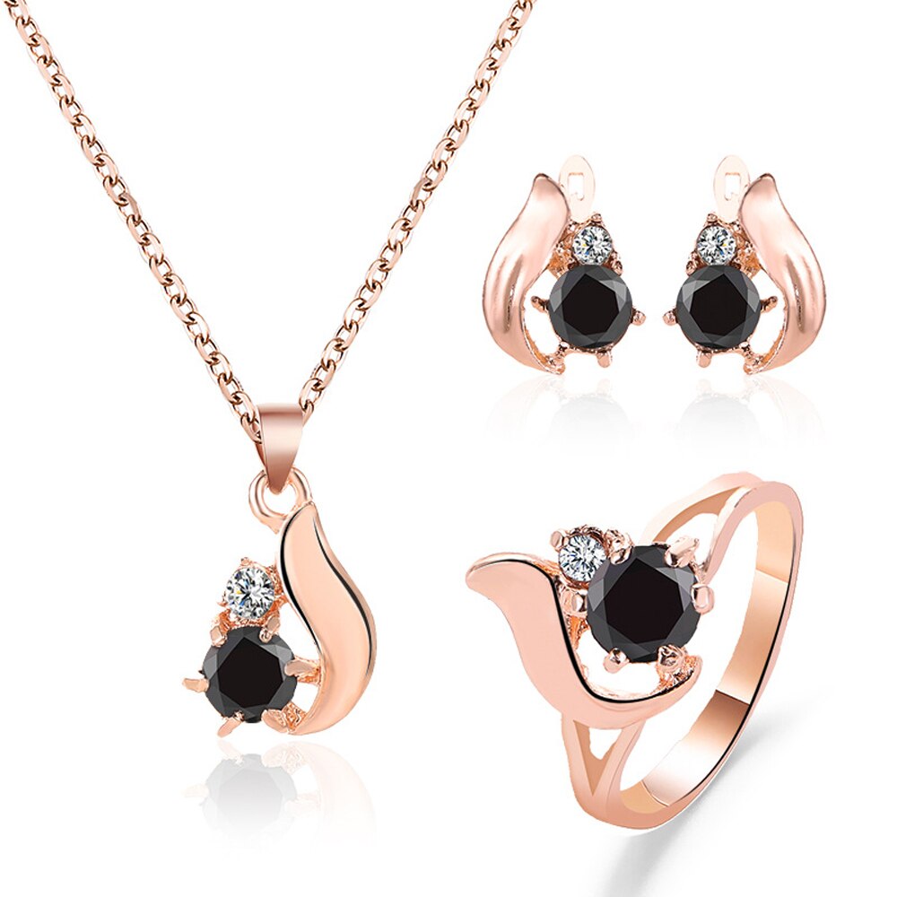 3 Pcs Set Love Heart Rhinestone Pearl Necklace Ring Earrings for Women Crystal Obsidian Shambhala Party Jewels