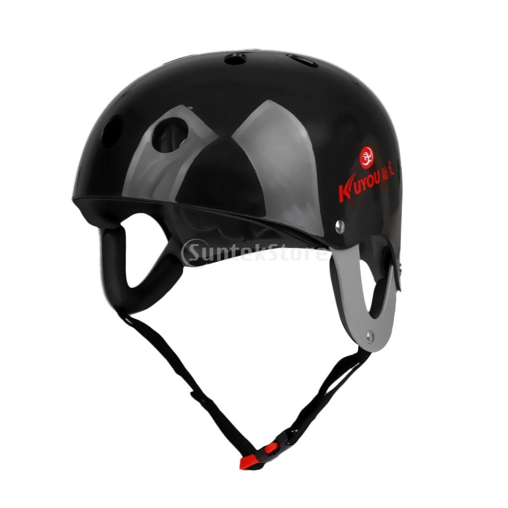 Pro sikkerhedsjusterbar hjelm med ce-certificering til vandsport kite wake board kajakrafting rafting hovedomkreds 57-62cm: Sort