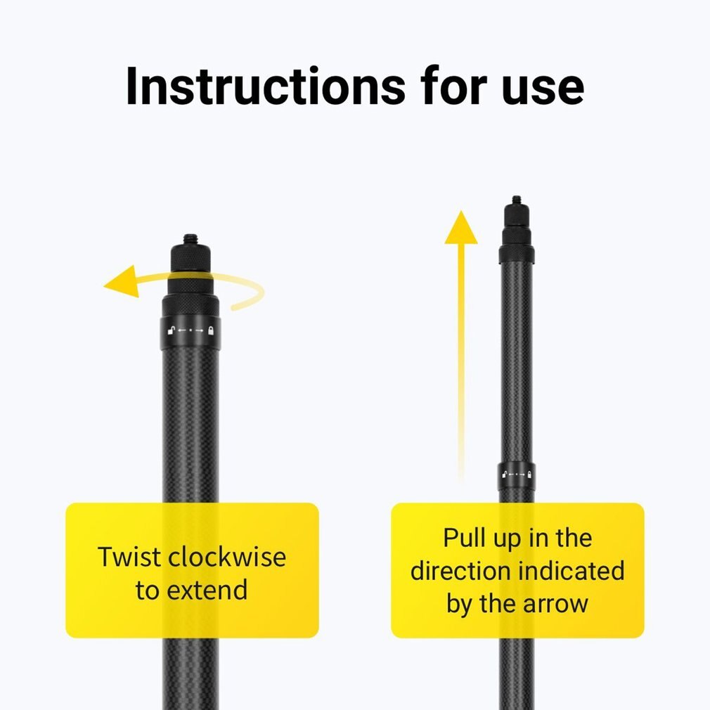 3/1.5 Meter Ultra-long Carbon Fiber Invisible Selfie Stick For Insta360 One X2 / R / X Lightweight Adjustable Selfie Stick