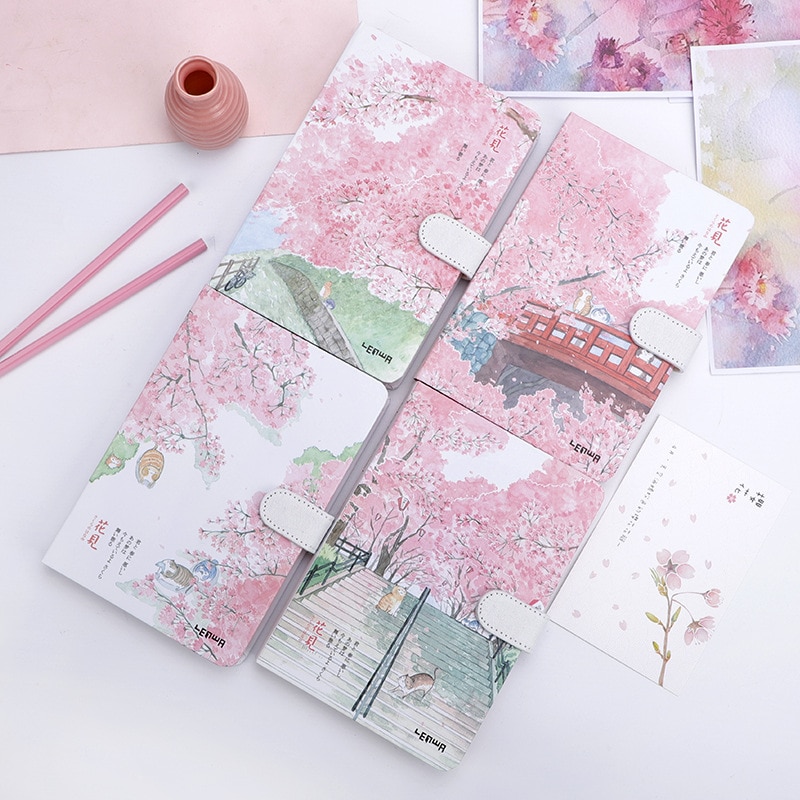 Friskhed skitsebog smuk kirsebærblomst sakura magnetisk spænde dagbog notesbog