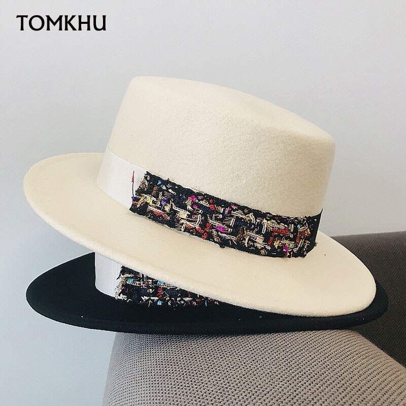 Witte zwarte winterhoed dames jazzhoed band wol panamahoed fader fedora hoed kerk kentucky derby jurk sombrero vrouw