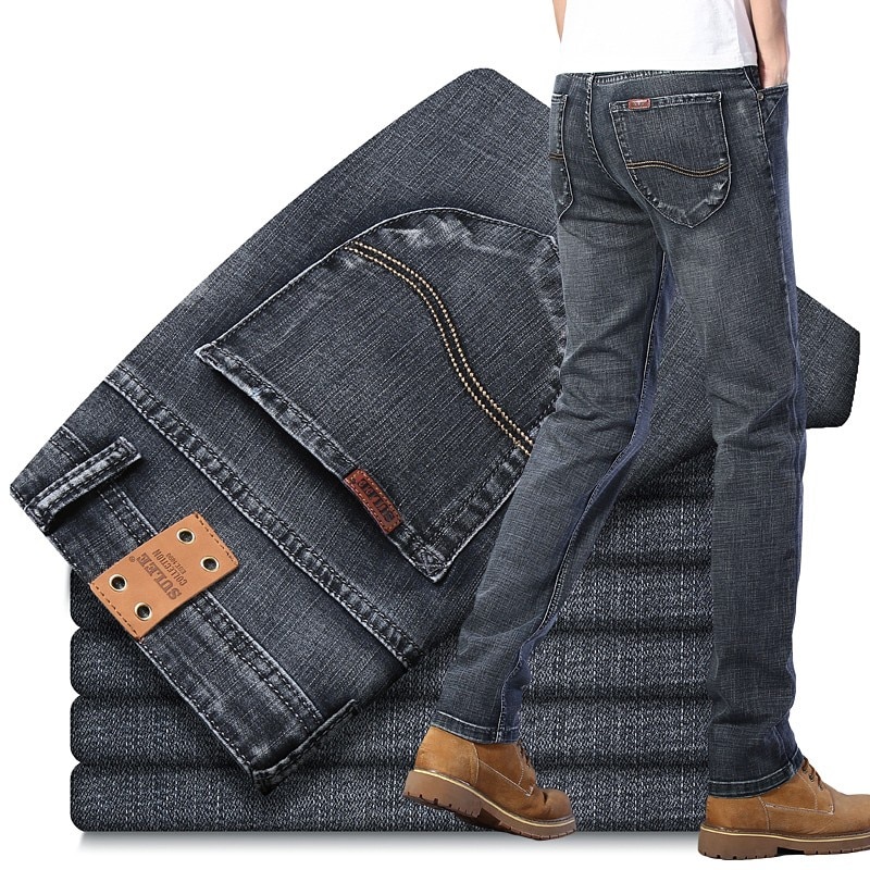 Sulee haut affaires jean automne coupe droite poids moyen pleine longueur Smart décontracté solide bouton jean