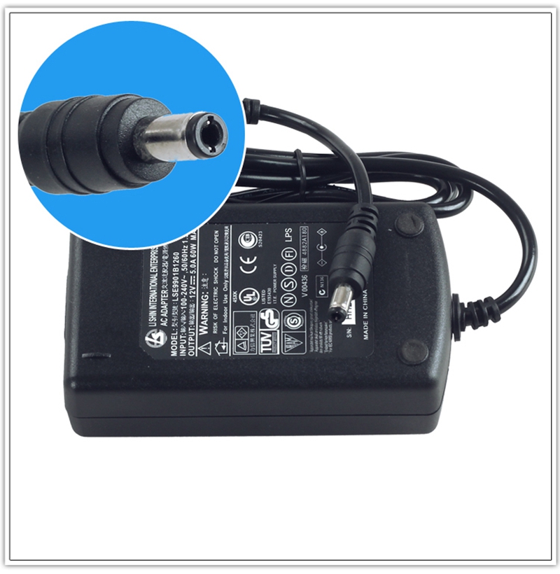 Original LS LI SHIN 12V5A AC DC Adapter Charger LSE9901B1260 12V 5A 60W LCD Monitor Power Supply Adaptor