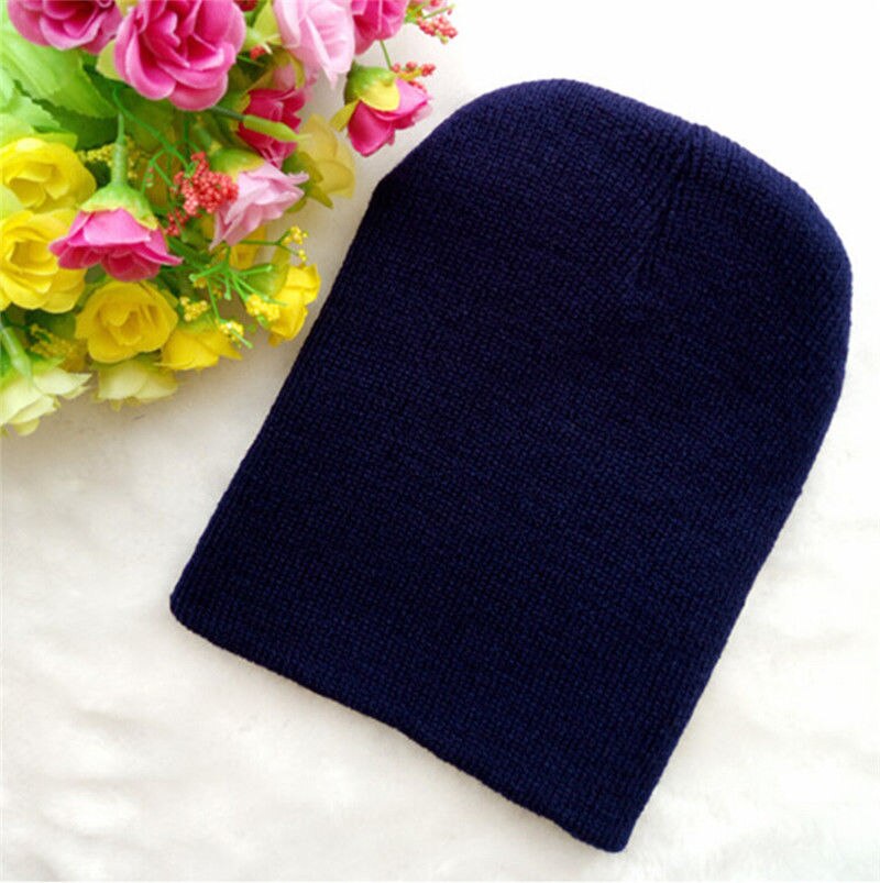 Märke baby hattar mössor vinter varm flicka pojke småbarn spädbarn barn barn söt mössa keps unisex solid stickad mössa: Marinblå