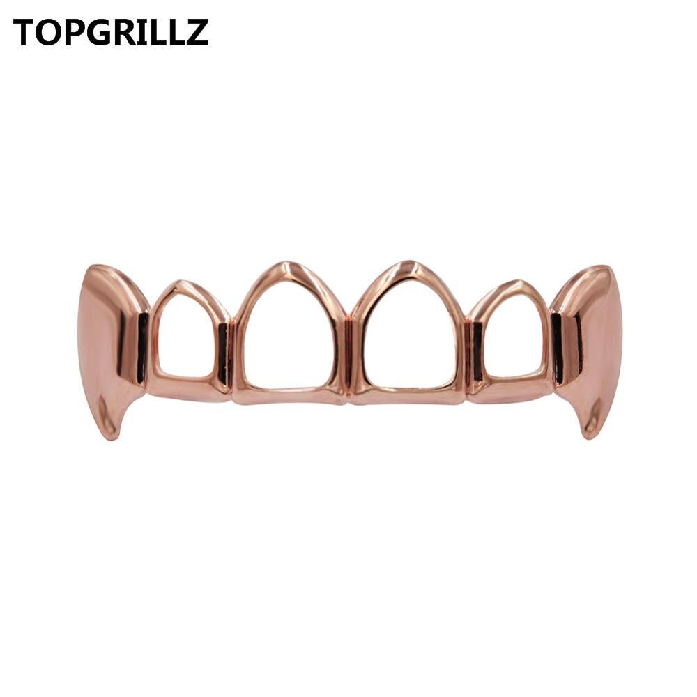 TOPGRILLZ Vergoldeter Hüfte-hüpfen-Zahngrill, oberer und unterer Grill, Hüfte-hüpfen-Bling-Hohlvampirzähne für Halloween: Antikes Kupfer überzogen