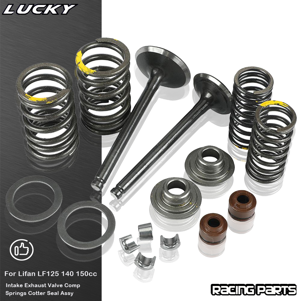 Motorcycle Intake Exhaust Valve Comp Springs Cotter Seal Assy For Lifan LF125 140 150cc Horizontal Engine Dirt Pit Bike ATV Quad